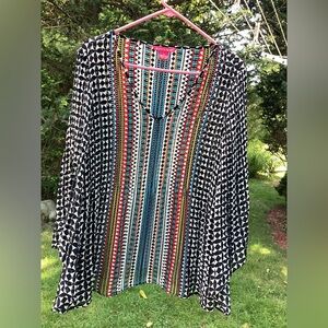 Sunny Leigh XL V-Neck Semi-Sheer Bell-Sleeved Tunic Top